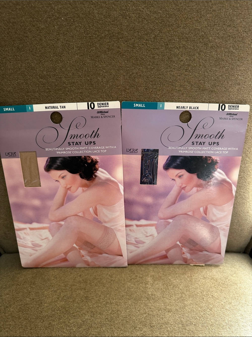 Bundle of 2 pairs Marks & Spencer Smooth Stay Ups Natural Tan and Nearly Black